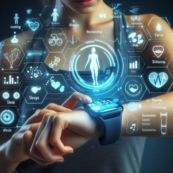 Premium AI Image | Technologies for health and fitness photos of smart ... Smart health gadgets with AI tracking